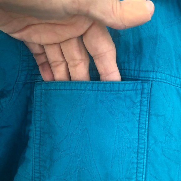 Chico’s All Cotton Cropped Jacket Quilted Adjustable Fit Front Pockets Turquoise - Picture 6 of 10